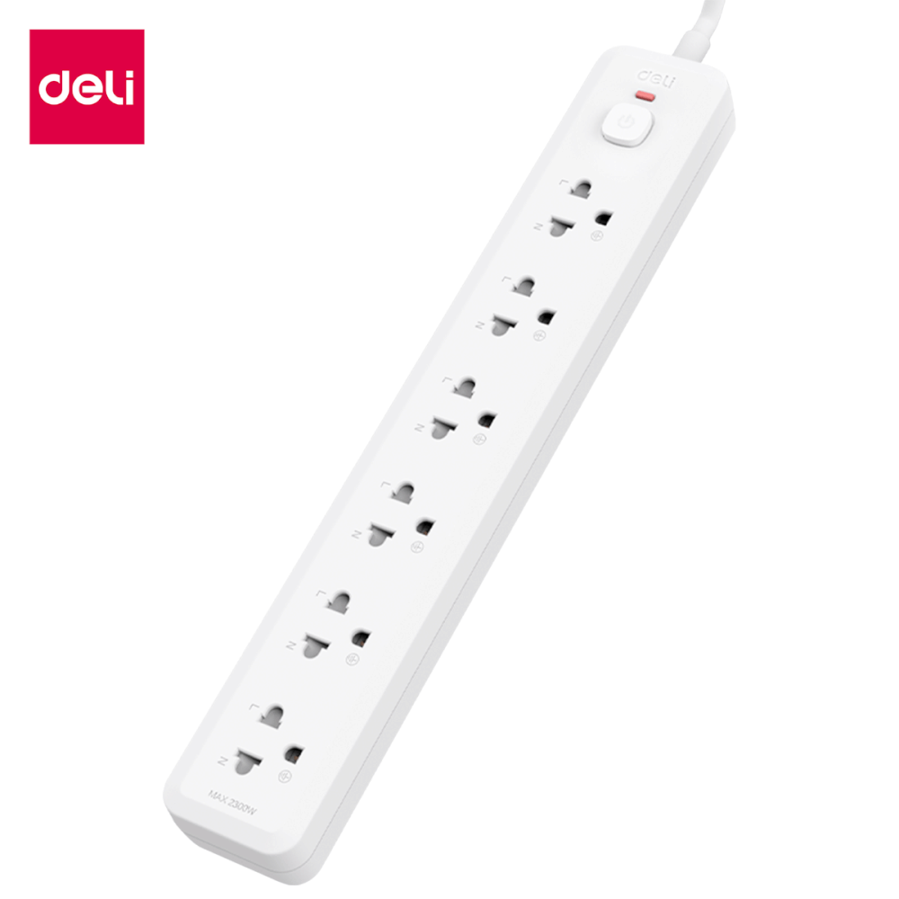 รางปลั๊กไฟ 6ช่อง 5M 1สวิตซ์ DELI CT468-WH-01 สีขาว